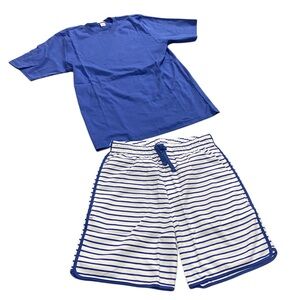 LAKE Men's Pima Pajama Shirt Shorts Set Cobalt Blue Stripe XS